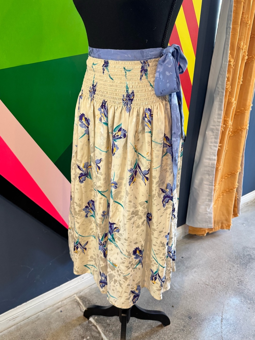 Vintage Maggy London by Jeannene Booher Silk Iris Floral Skirt | 80s Cottagecore